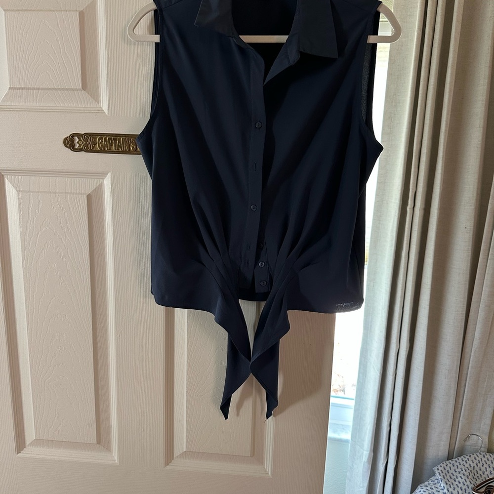 Sleeveless Tie-Front Shirt - Navy by Modern Works